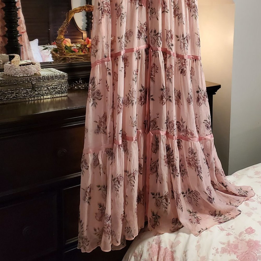 LoveShackFancy Audra Silk Midi Dress in Pink Canopy - Picture 2 of 14
